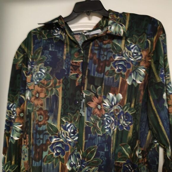 New Top Notch Long Sleeve Button Down Multi-Color Flowered Shirt Size Womens 22W - Picture 2 of 2